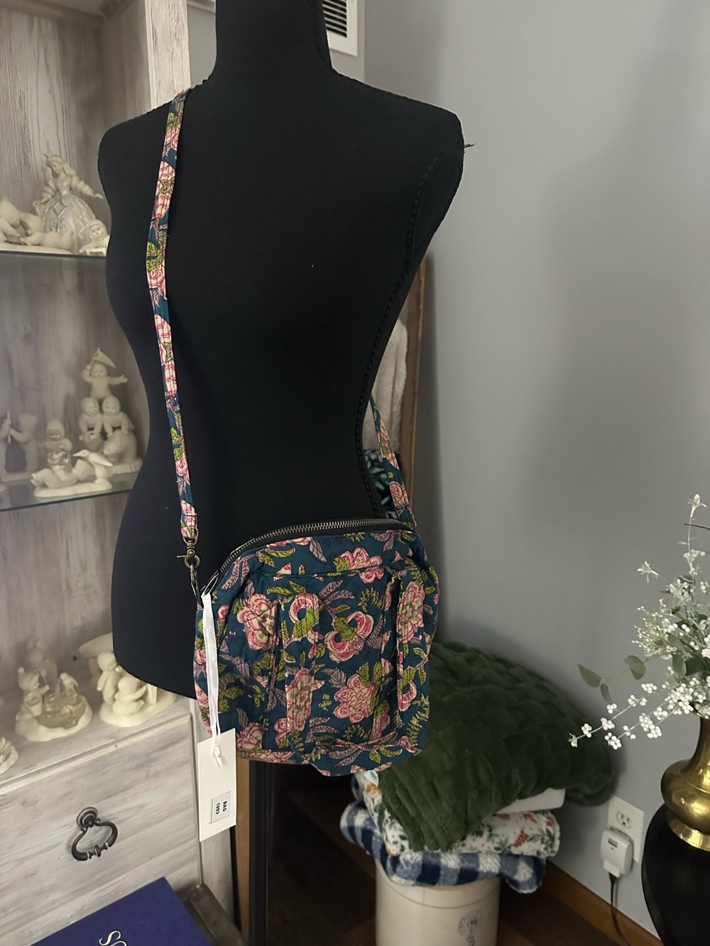 Karma Highway Navy Floral Quilted Crossbody Bag with Adjustable Strap